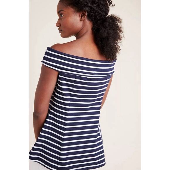 Maeve by Anthropologie Navy & White Striped Off Shoulder Top Size Small - Picture 6 of 6